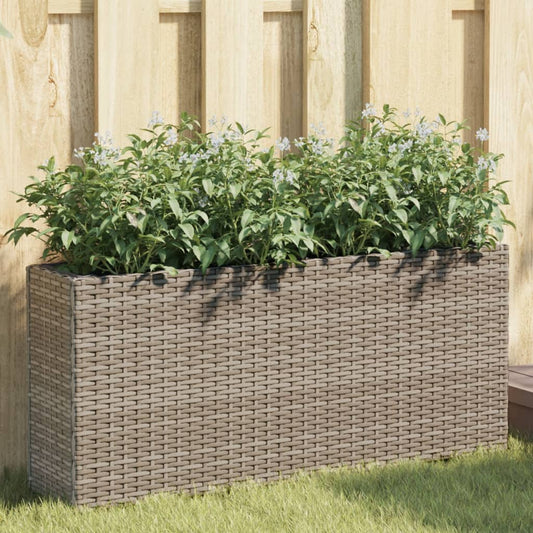 Sodo loveliai su vazonais, 2vnt., pilki, 90x20x40cm, PE ratanas