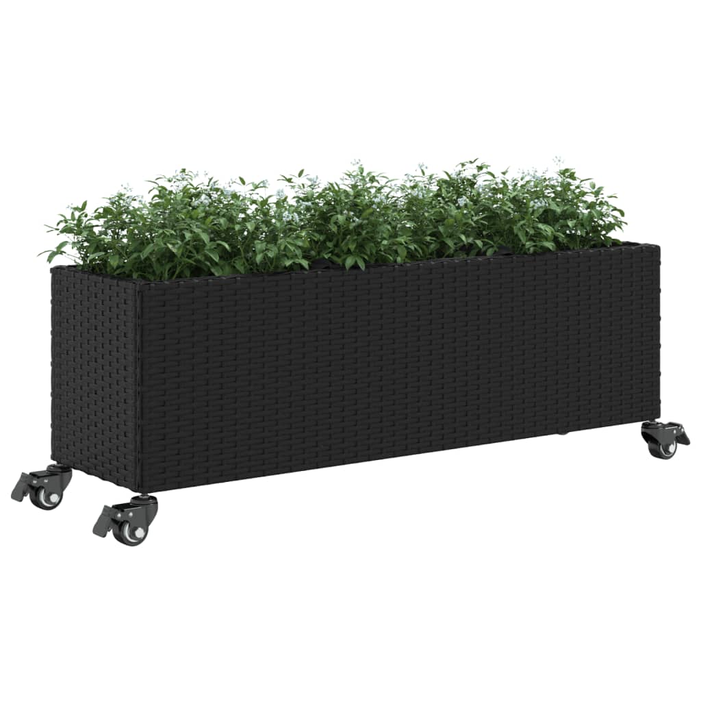 Sodo loveliai su ratukais, 2vnt., juodi, 107x32x38cm, ratanas