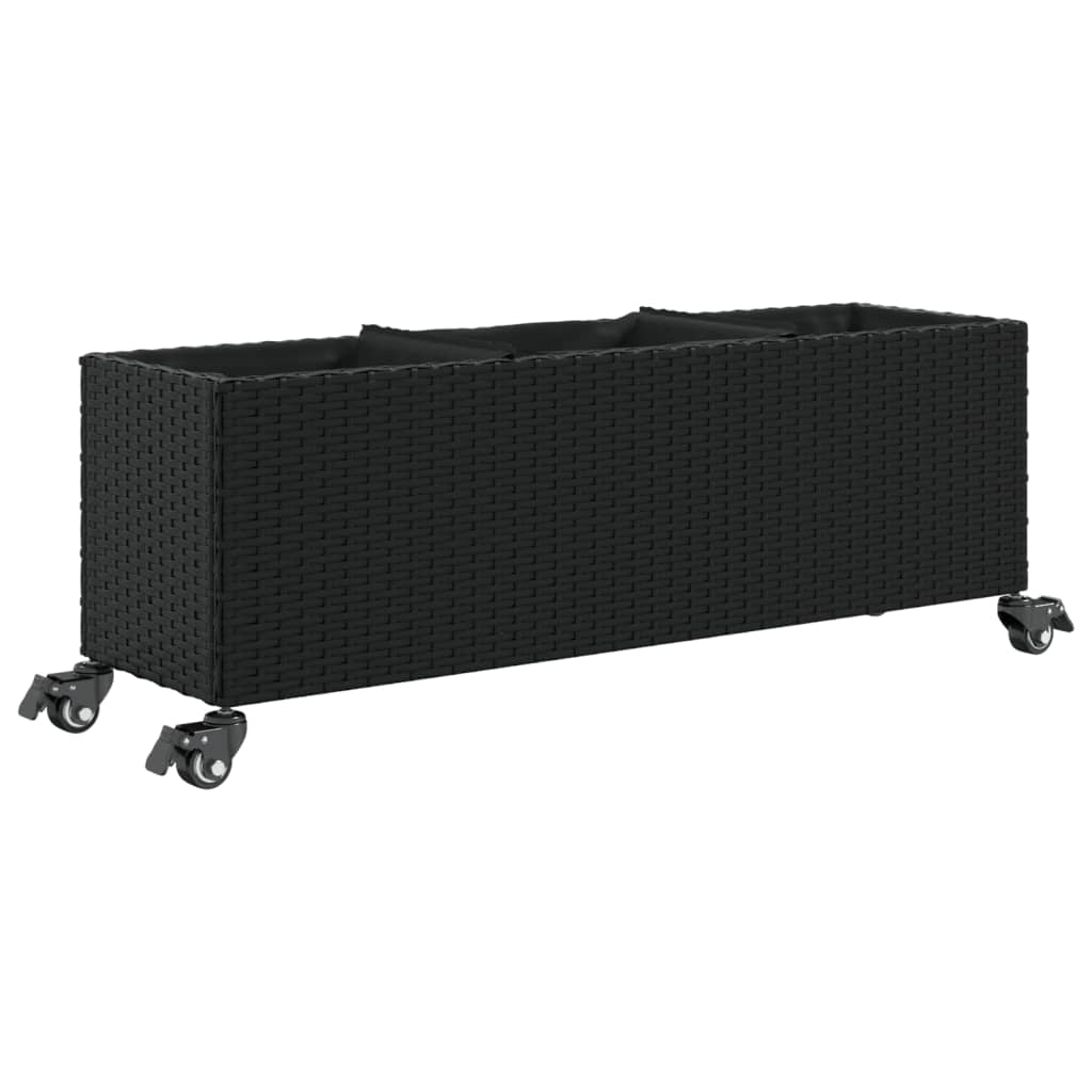 Sodo loveliai su ratukais, 2vnt., juodi, 107x32x38cm, ratanas