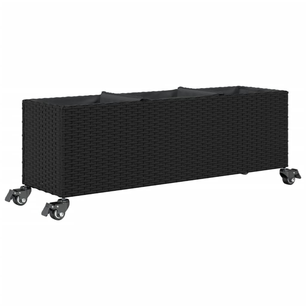 Sodo loveliai su ratukais, 2vnt., juodi, 107x32x38cm, ratanas