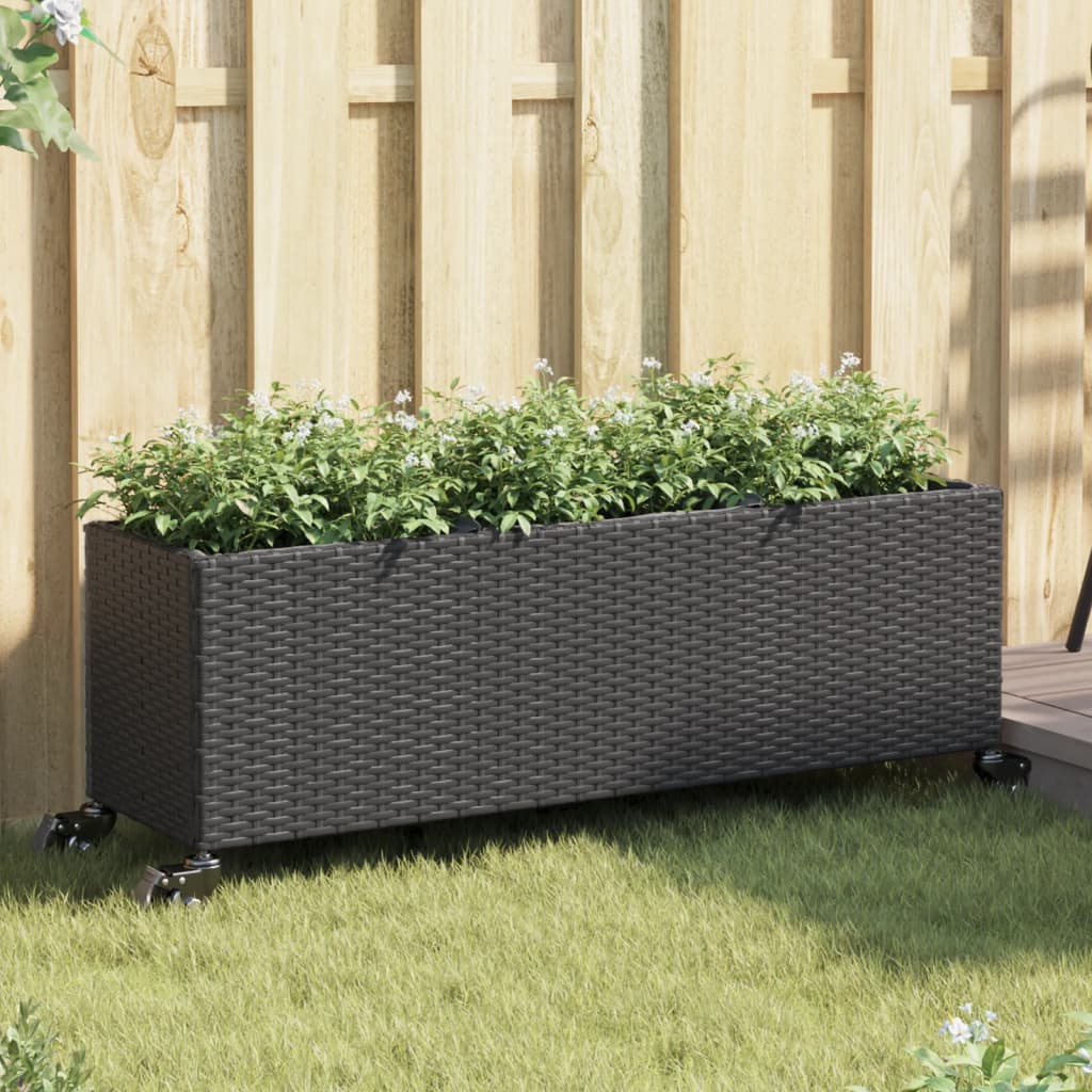 Sodo loveliai su ratukais, 2vnt., juodi, 107x32x38cm, ratanas