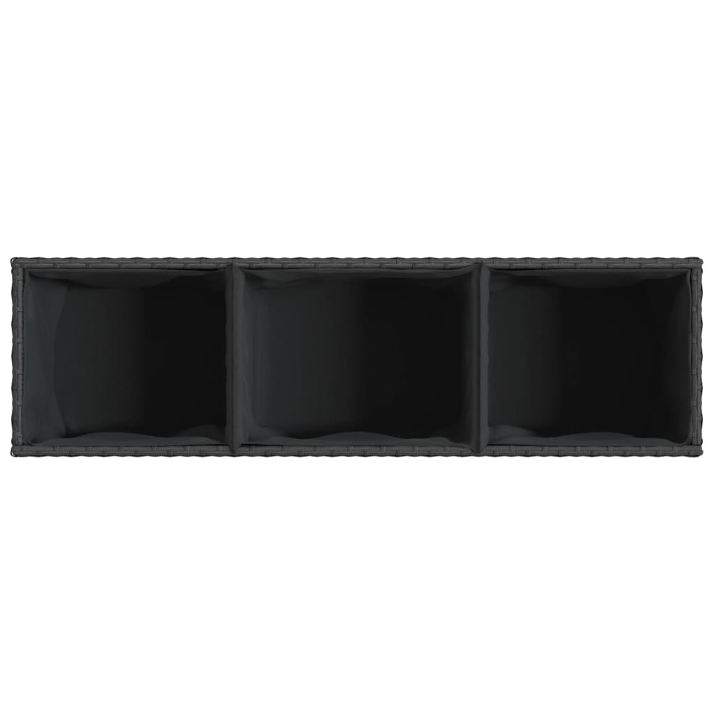 Sodo lovelis su 3 vazonais, juodas, 105x30x32cm, poliratanas