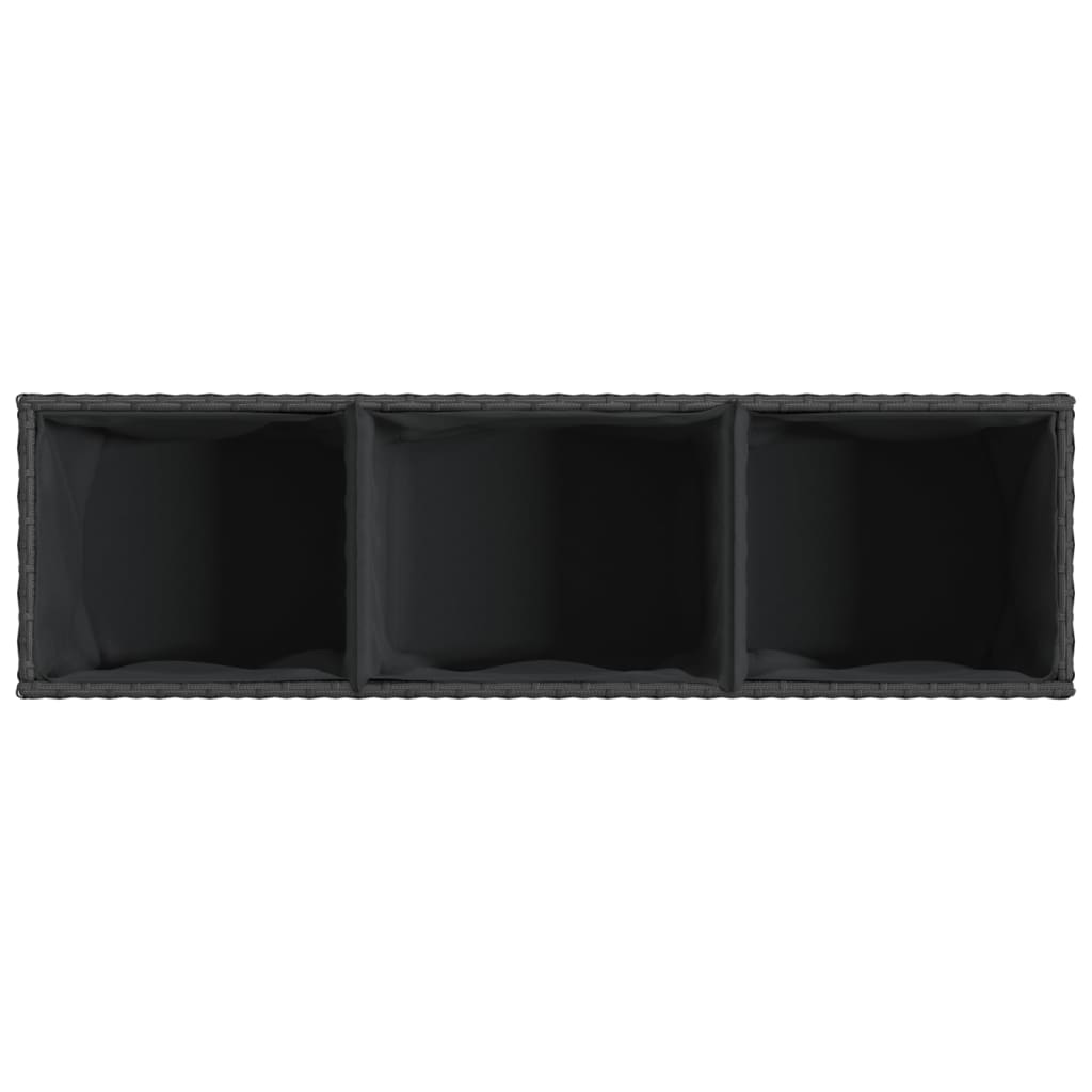 Lovelis su ratukais/3 vazonais, juodas, 107x32x38cm, PE ratanas