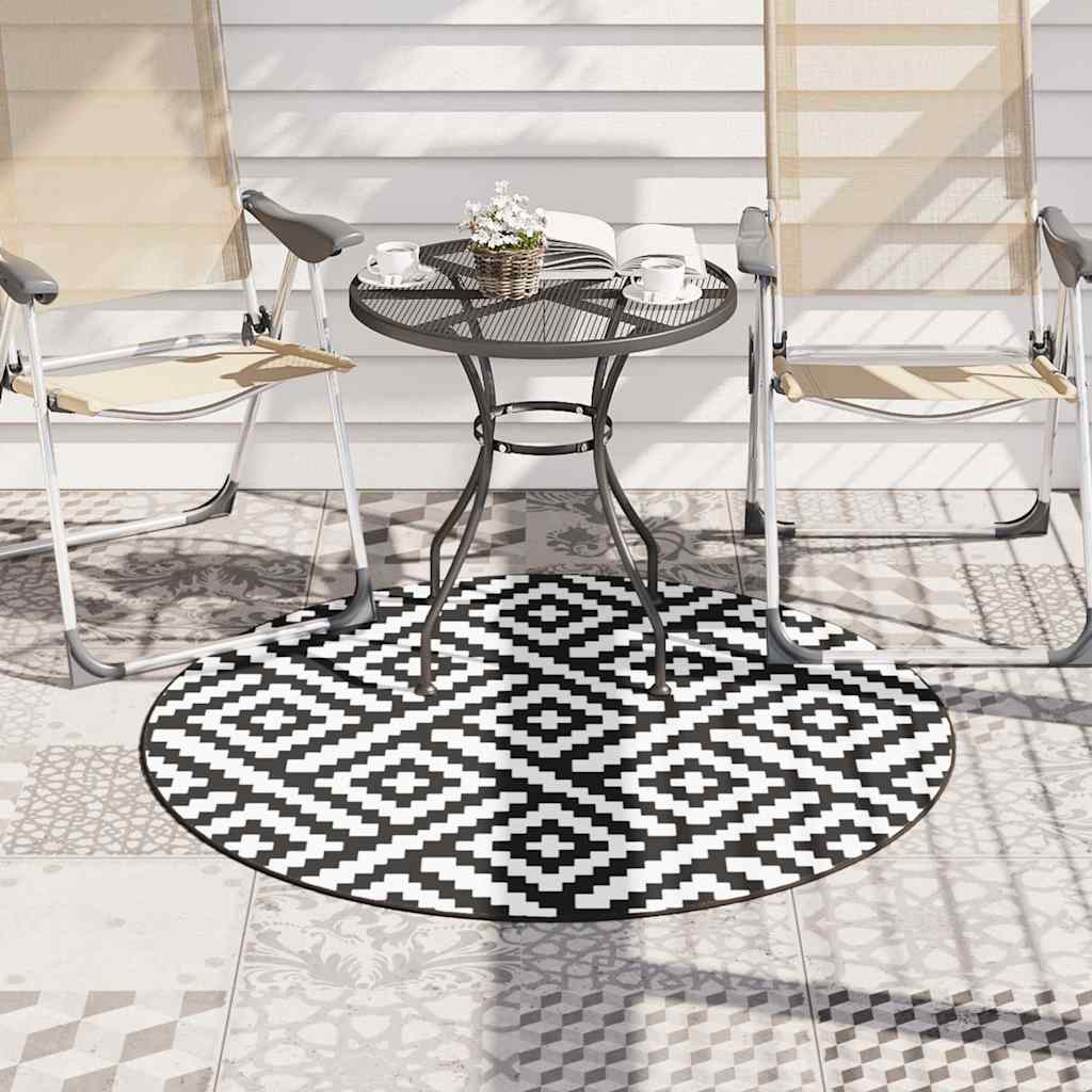 Lauko kilimas, ARAKIL baltos juodos spalvos, 120cm skersmens PP