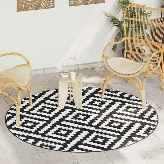 Lauko kilimas, ARAKIL baltos juodos spalvos, 200cm skersmens PP