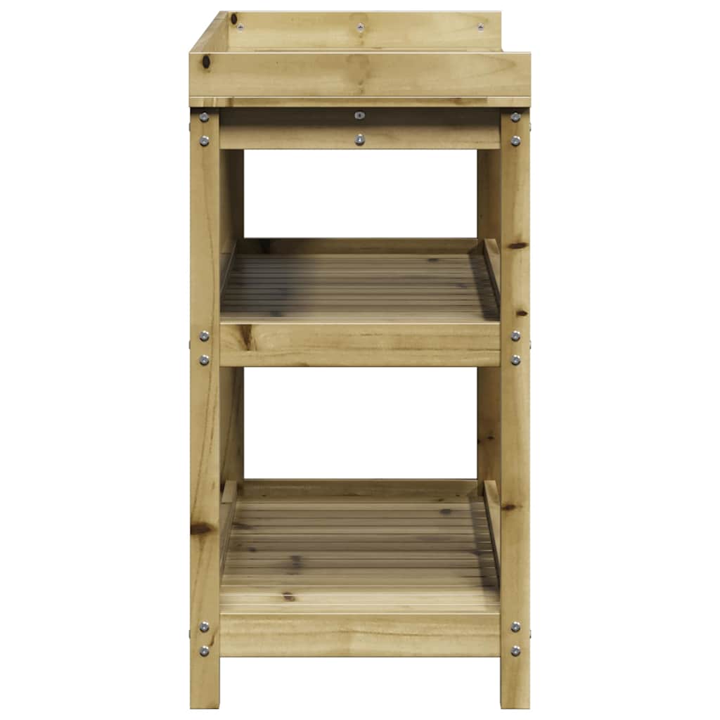 Sodinimo stalas su lentynomis, 108x45x86,5cm, impregnuota pušis