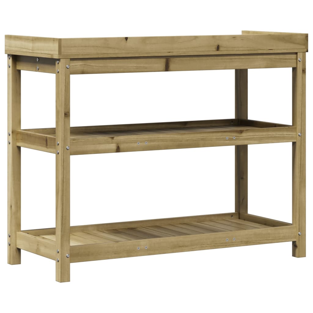 Sodinimo stalas su lentynomis, 108x45x86,5cm, impregnuota pušis