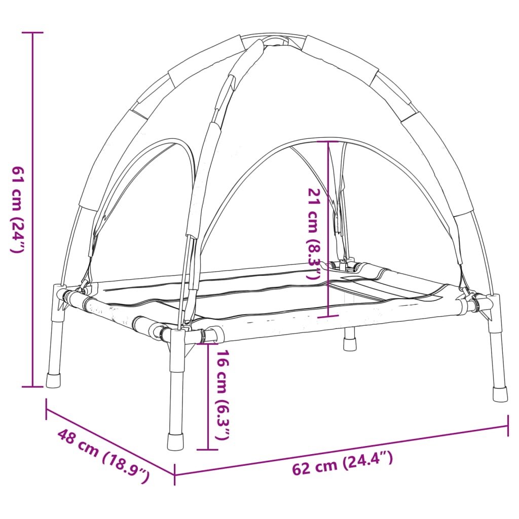 Lova šunims su skliautu, antracito, oksfordo audinys ir plienas