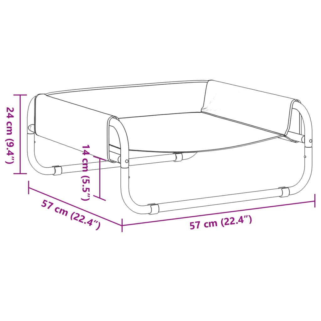 Pakelta lova šunims, antracito, oksfordo audinys ir plienas