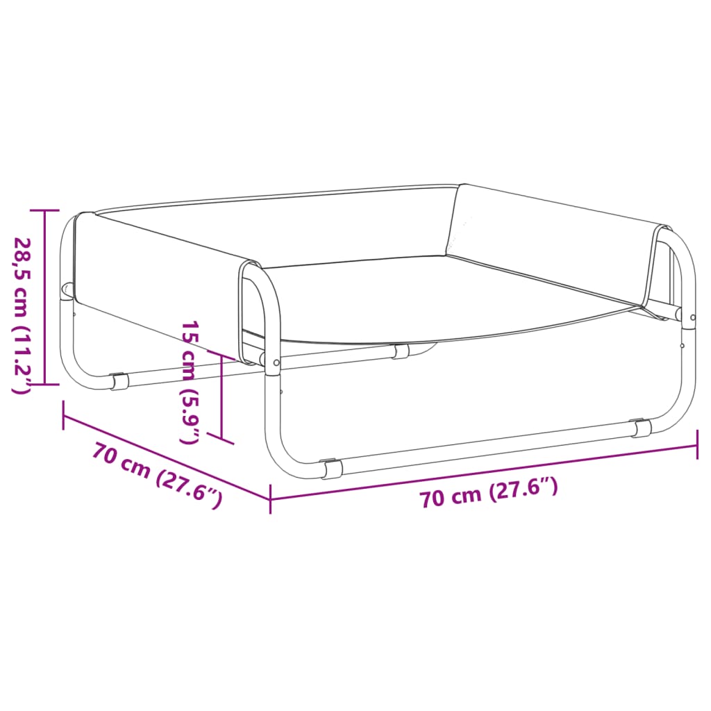 Pakelta lova šunims, antracito, oksfordo audinys ir plienas