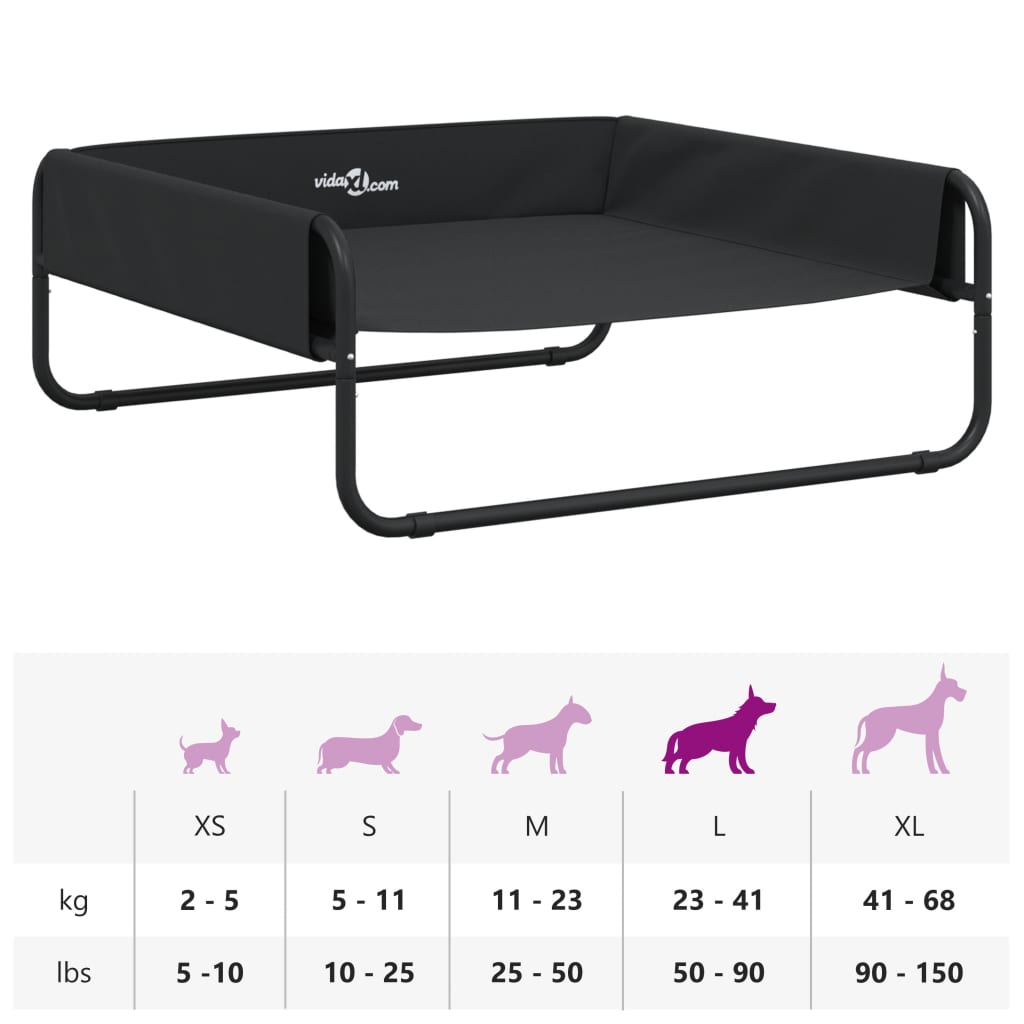 Pakelta lova šunims, antracito, oksfordo audinys ir plienas