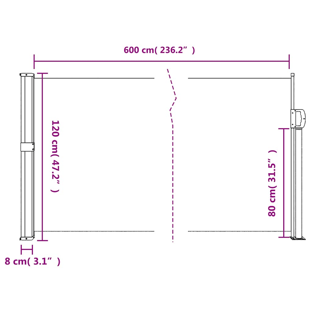 Ištraukiama šoninė pertvara, tamsiai žalios spalvos, 120x600cm