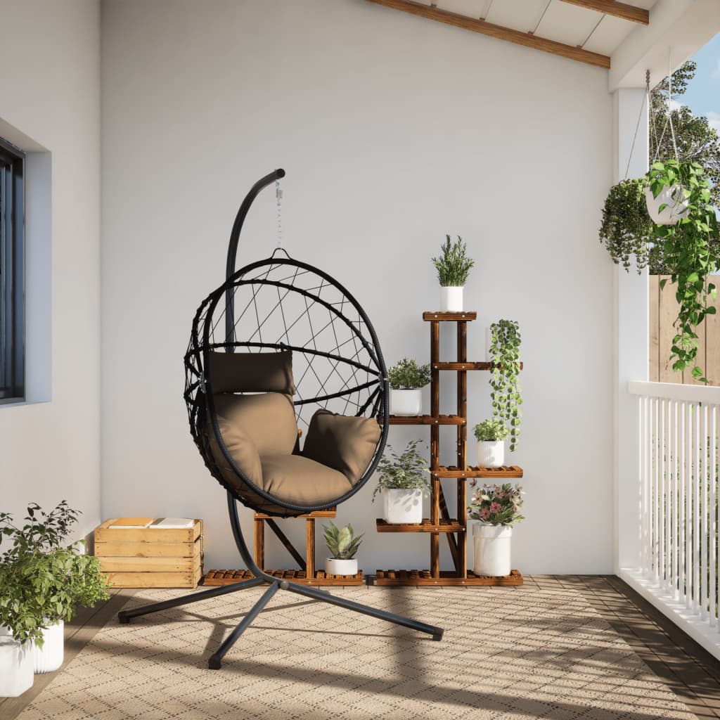 Kabantis kiaušinio formos krėslas, taupe, ratanas/plienas