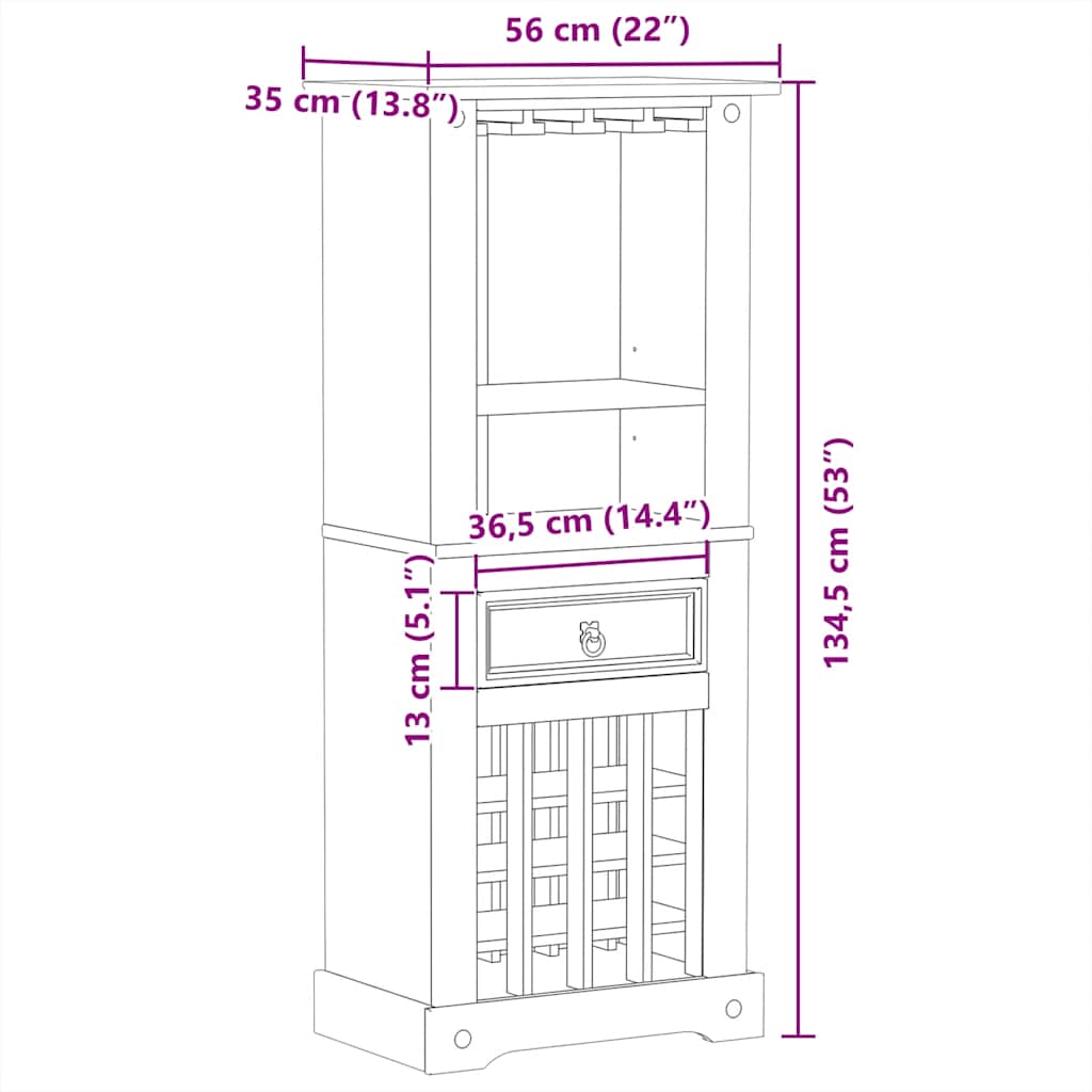 Vyno lentyna Corona, 56x35x134,5 cm, pušies medienos masyvas