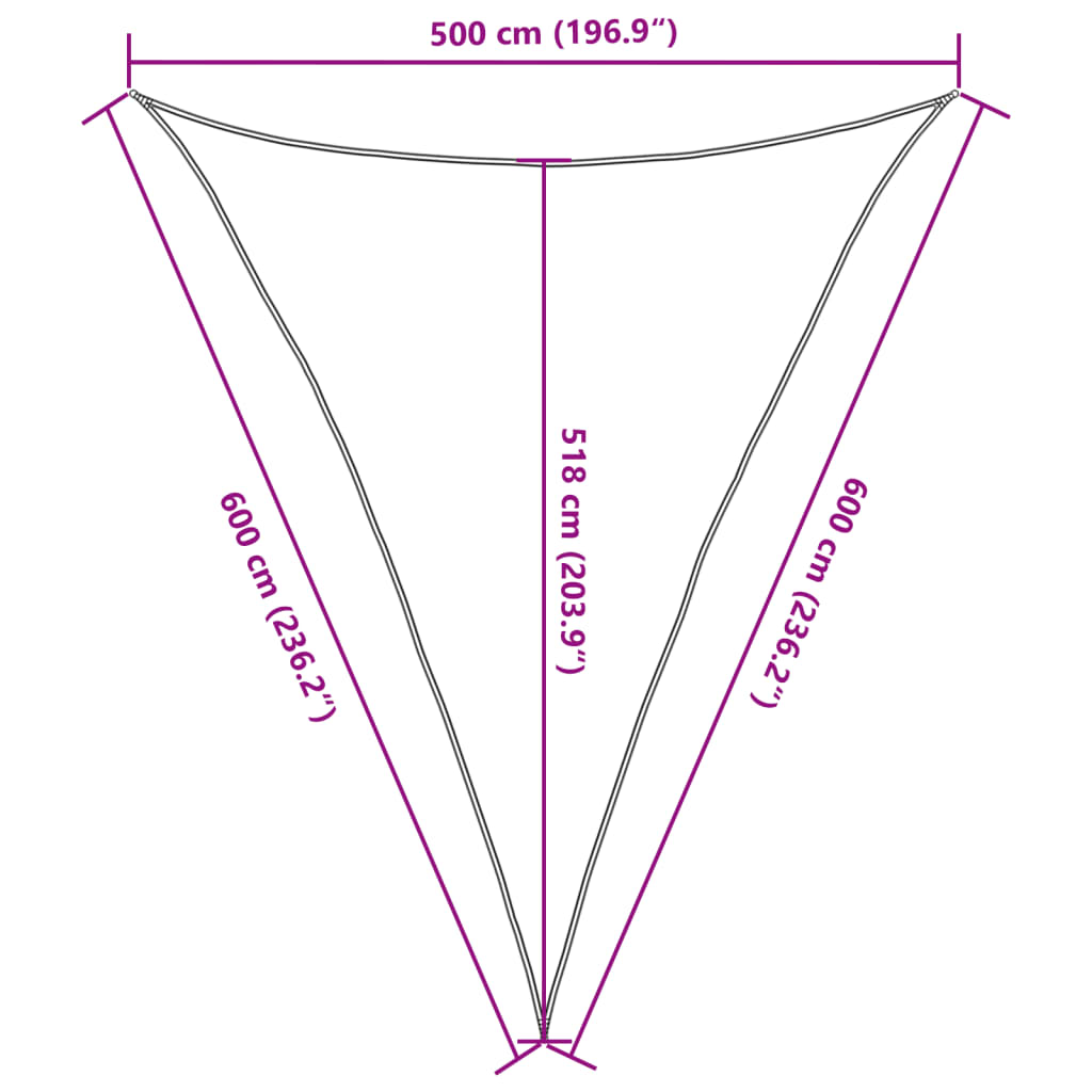 Saulės skėtis, 160 g/m², trikampė, šviesiai pilka, 5x6x6 m, HDPE
