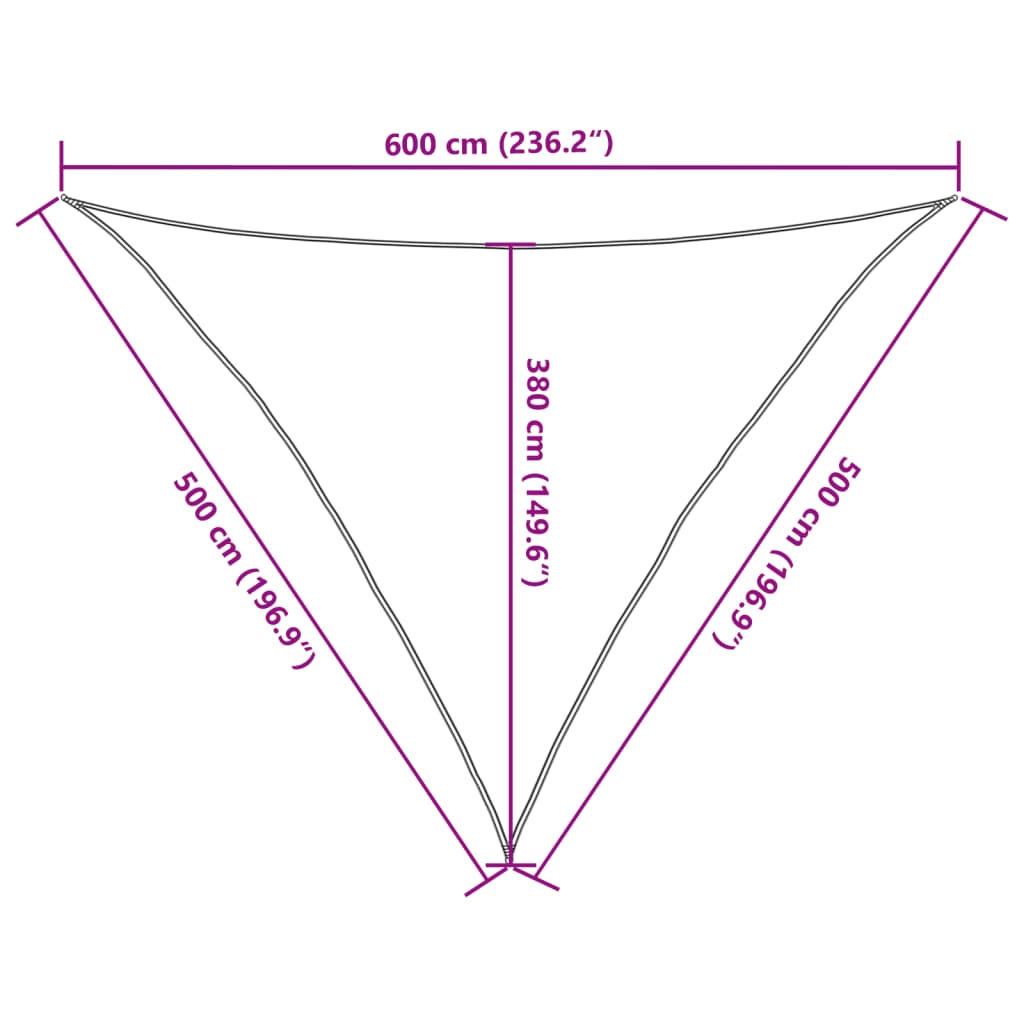 Saulės skėtis, 160 g/m², trikampė, šviesiai pilka, 5x5x6 m, HDPE