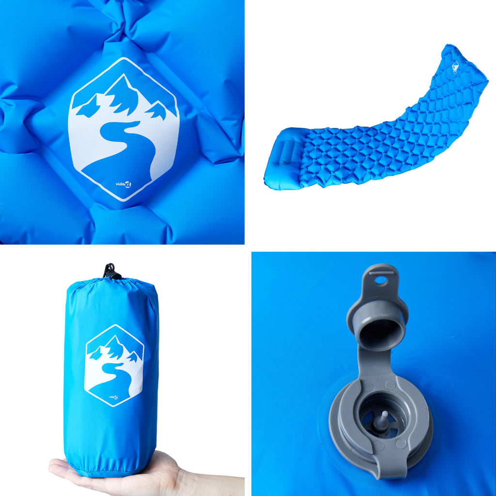 Pripučiamas čiužinys su pagalve, mėlynas, vienvietis