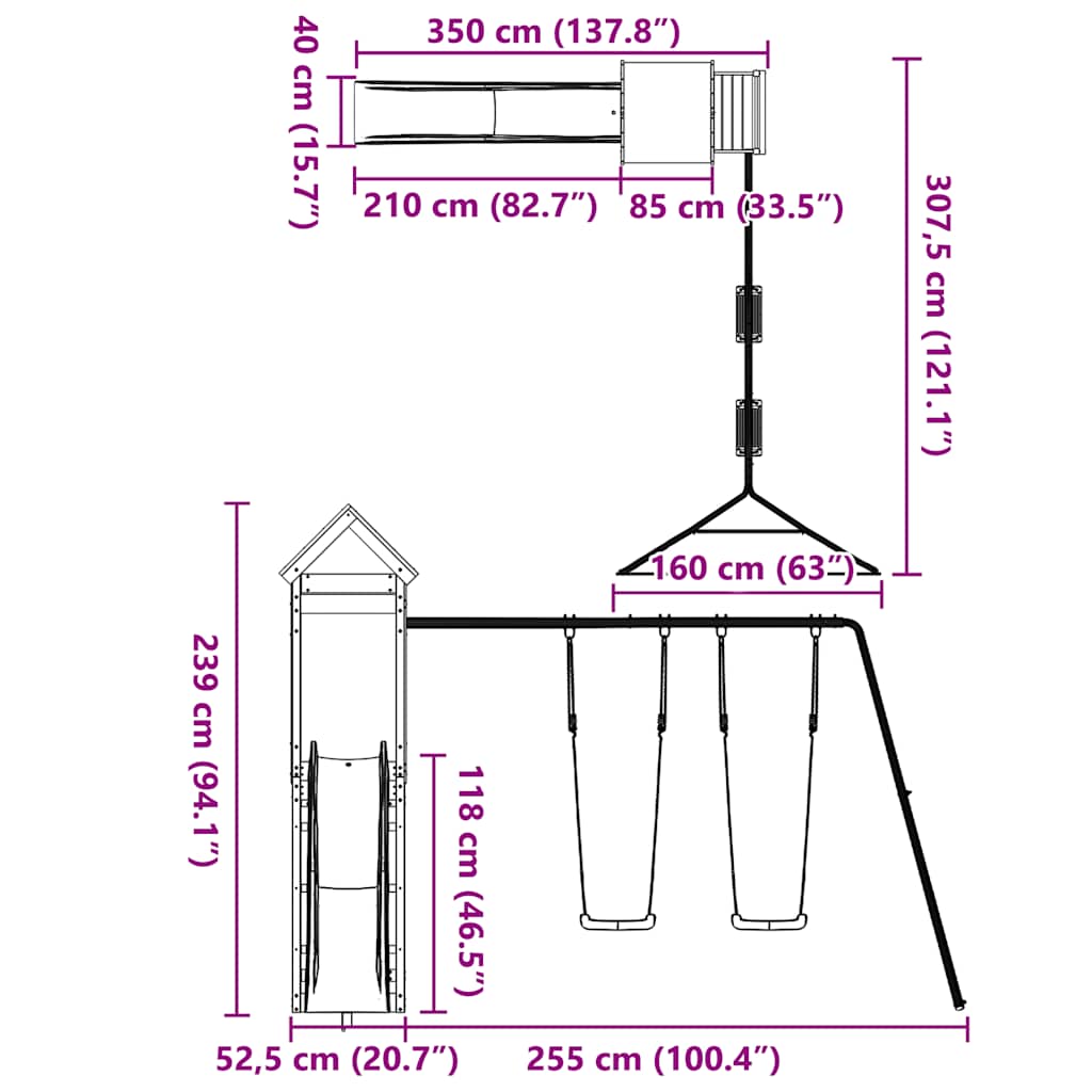 Lauko žaidimų aikštelės komplektas, douglas eglės masyvas