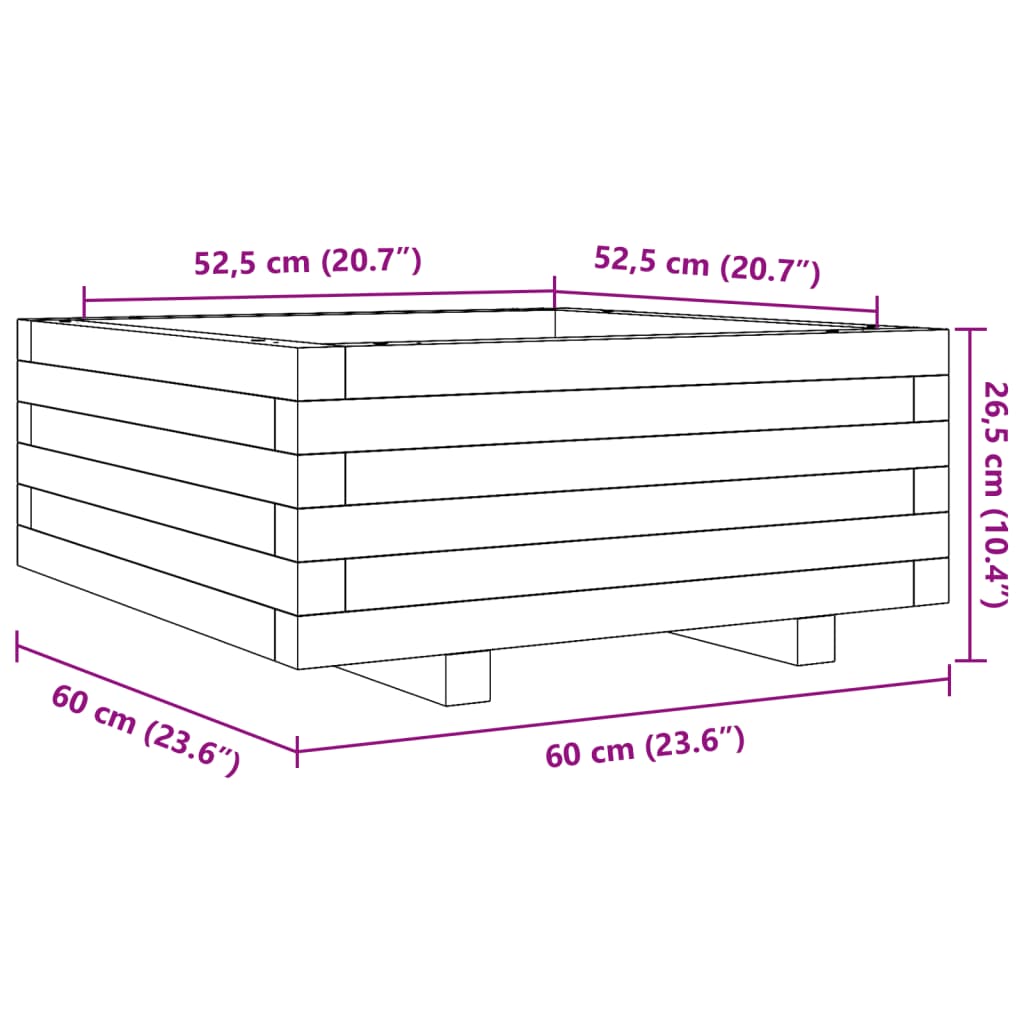 Sodo lovelis, 60x60x26,5cm, pušies medienos masyvas