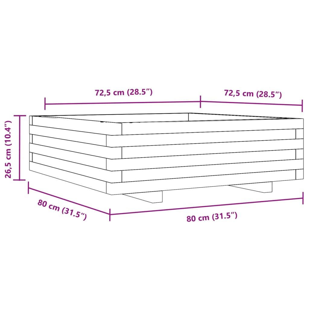 Sodo lovelis, baltas, 80x80x26,5cm, pušies medienos masyvas