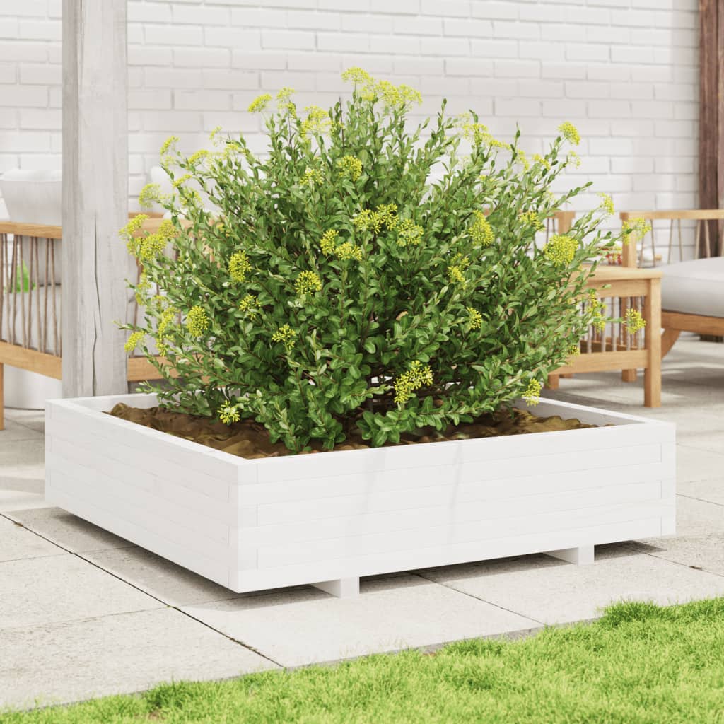 Sodo lovelis, baltas, 100x100x26,5cm, pušies medienos masyvas