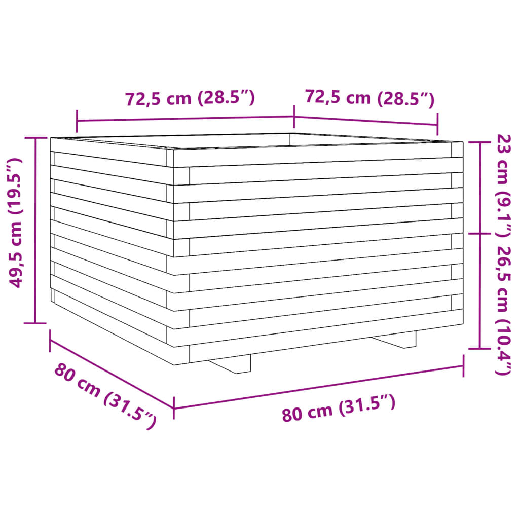 Sodo lovelis, baltas, 80x80x49,5cm, pušies medienos masyvas