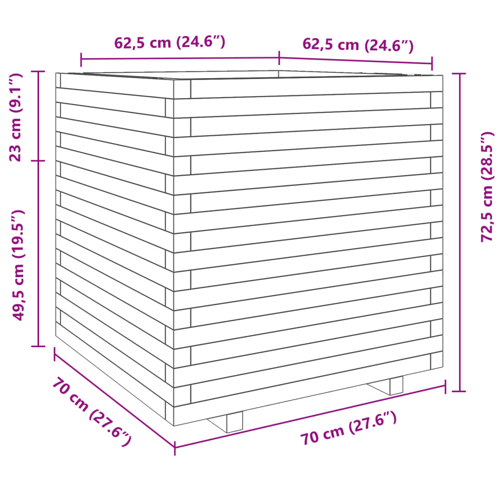 Sodo lovelis, baltas, 70x70x72,5cm, pušies medienos masyvas