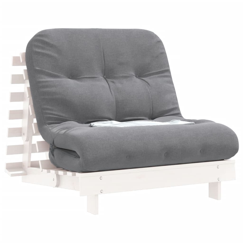 Futono sofa-lova su čiužiniu, balta, 80x206x11cm, pušis