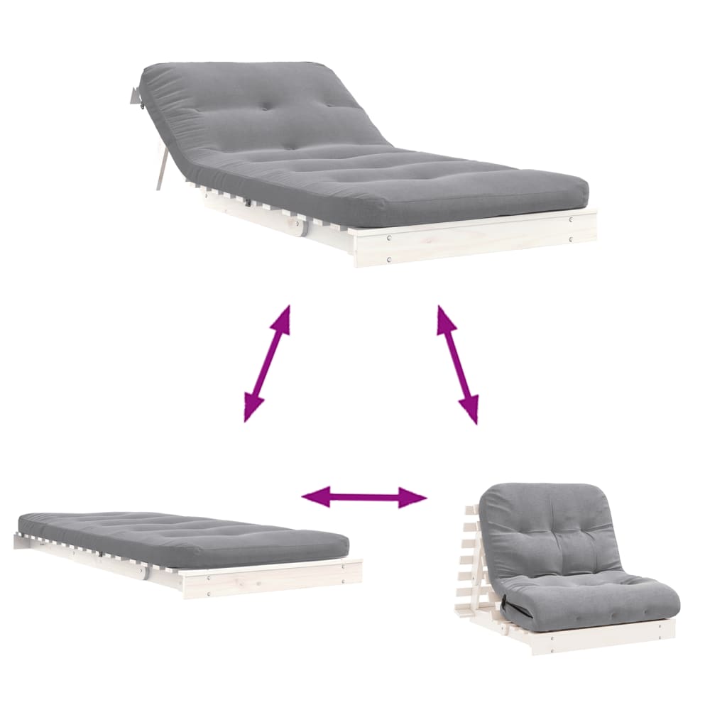Futono sofa-lova su čiužiniu, balta, 80x206x11cm, pušis