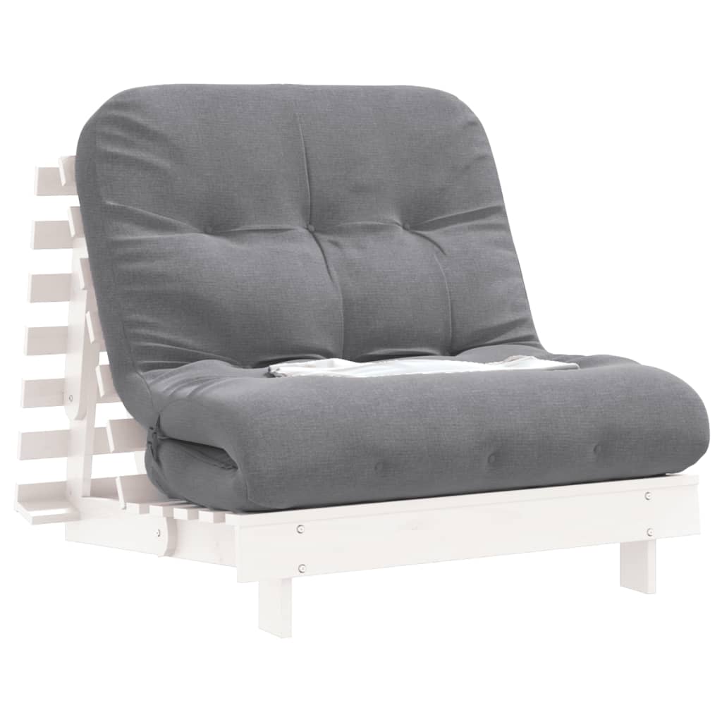 Futono sofa-lova su čiužiniu, balta, 90x206x11cm, pušis