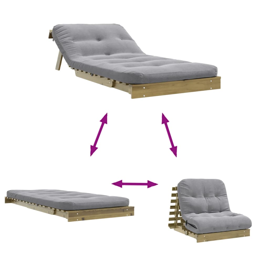 Futono sofa-lova su čiužiniu, 90x206x11cm, impregnuota pušis