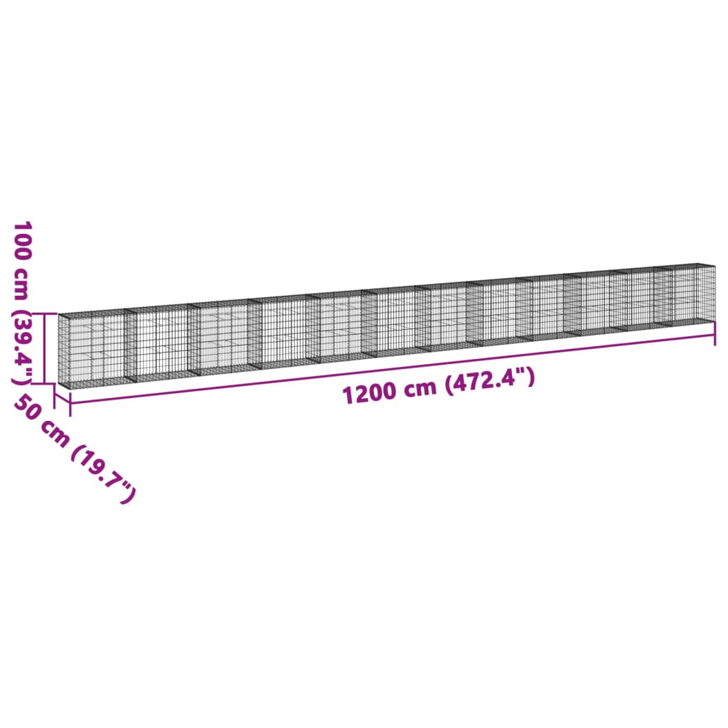 Gabiono krepšys su dangčiu, 1200x50x100cm, galvanizuota geležis