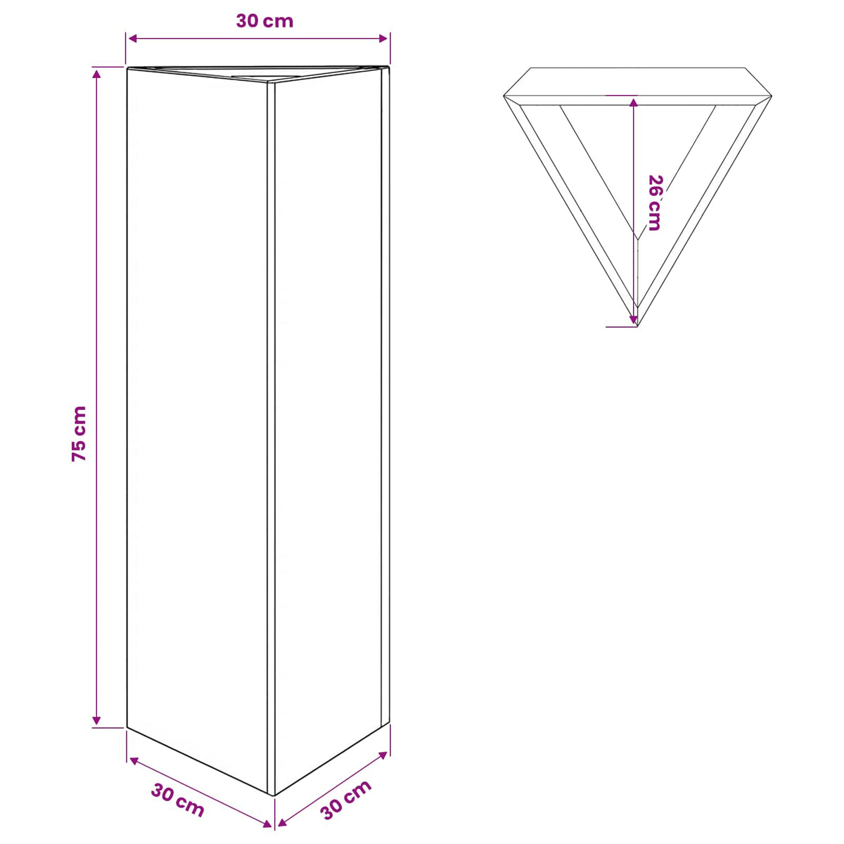 Sodo lovelis, juodos spalvos, 30x26x75cm, plienas, trikampis