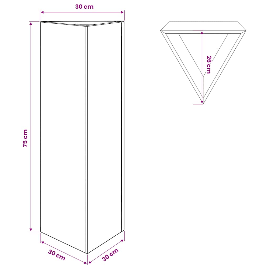 Sodo lovelis, antracito, 30x26x75cm, plienas, trikampis