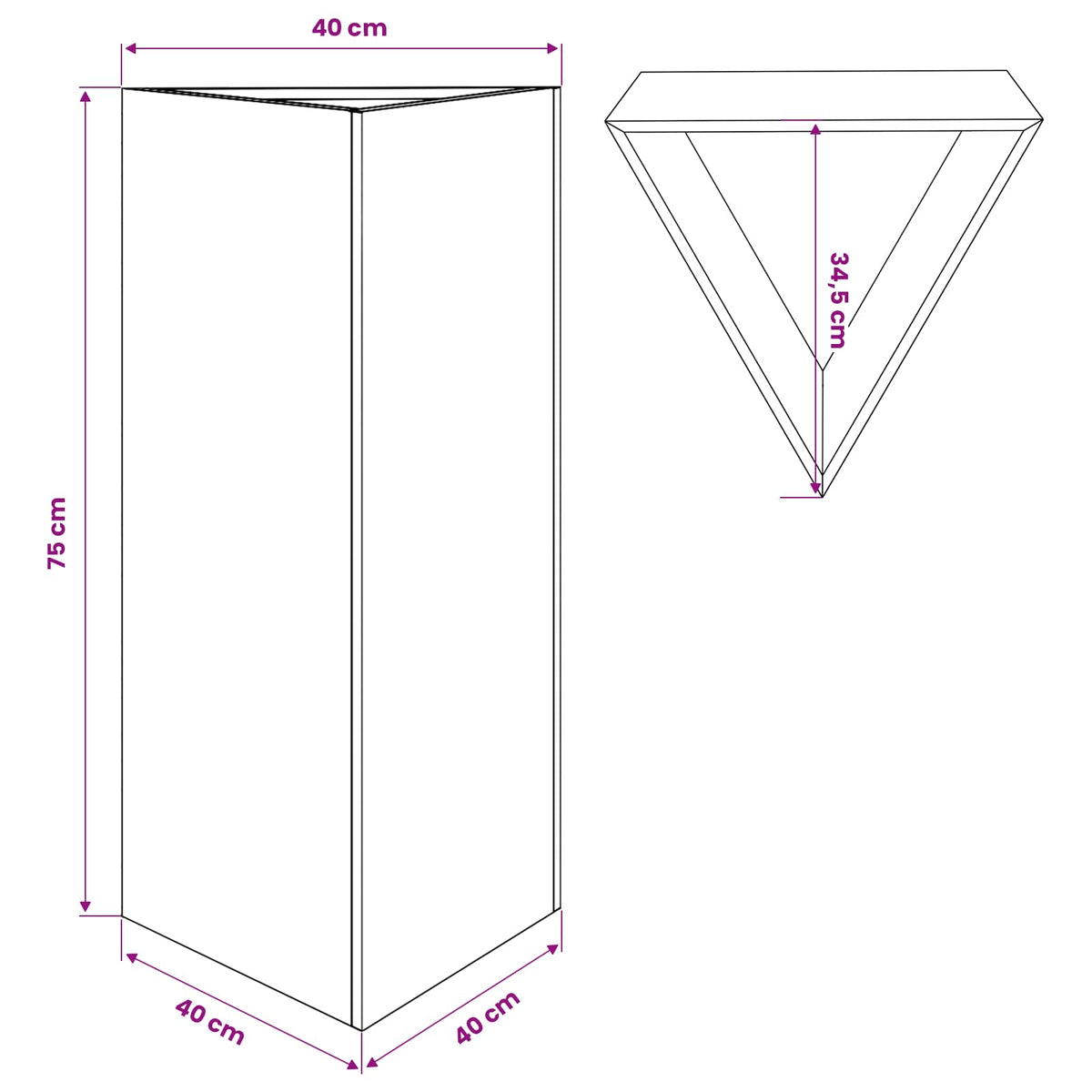 Sodo lovelis, antracito, 40x34,5x70cm, plienas, trikampis