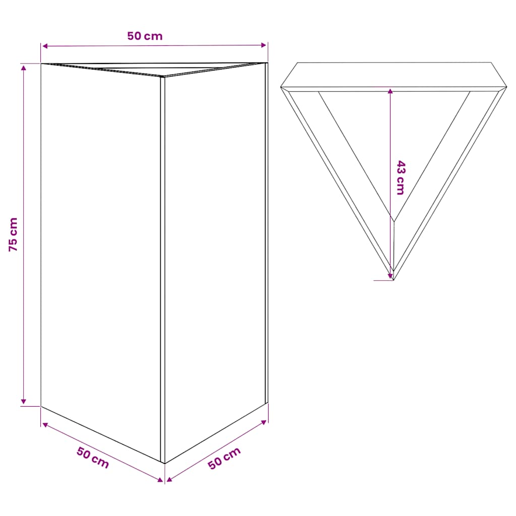Sodo lovelis, antracito, 50x43x75cm, plienas, trikampis