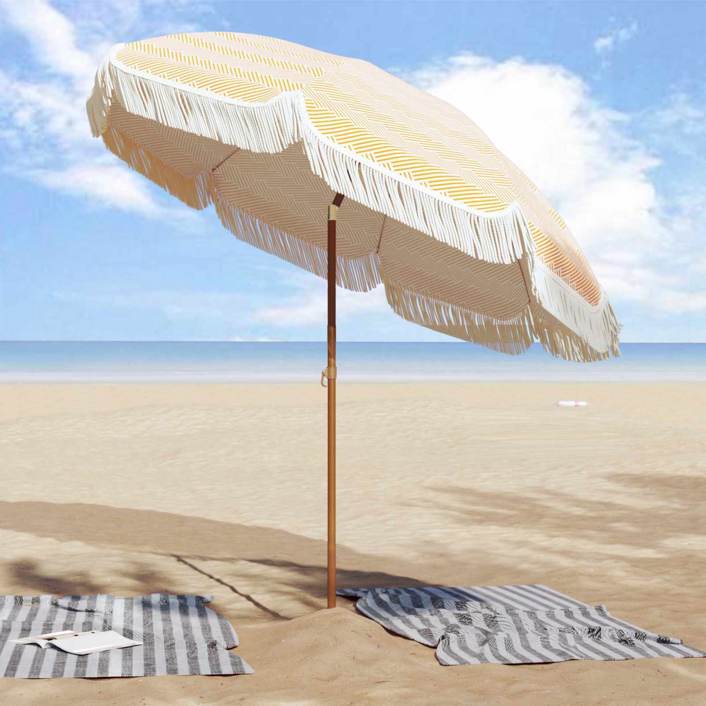 Skėtis nuo saulės Geltona ir balta Ø 205 x 209 cm Plienas