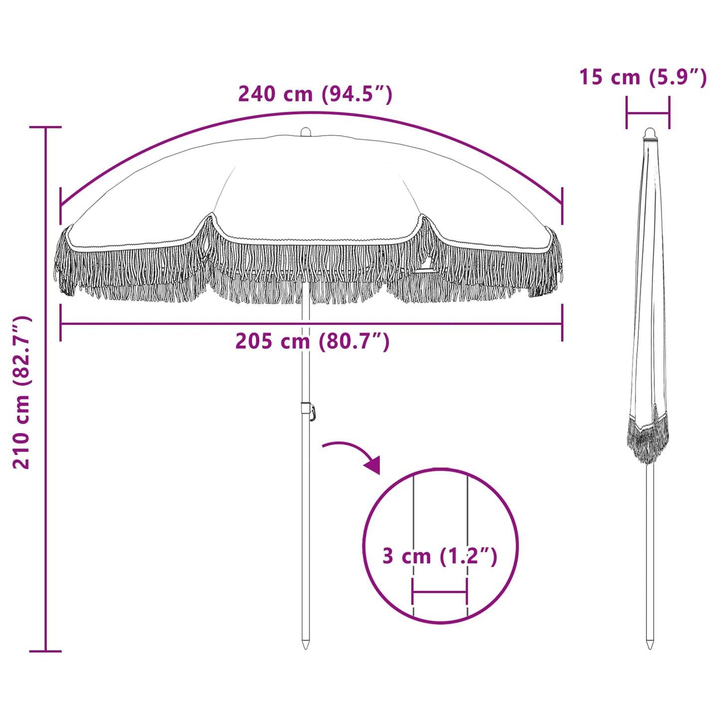 Skėtis nuo saulės Geltona ir balta Ø 205 x 209 cm Plienas
