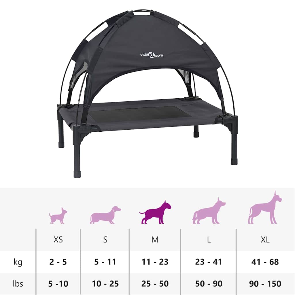 pakelta šuns lova Juoda Poliesteris, metalinis rėmas