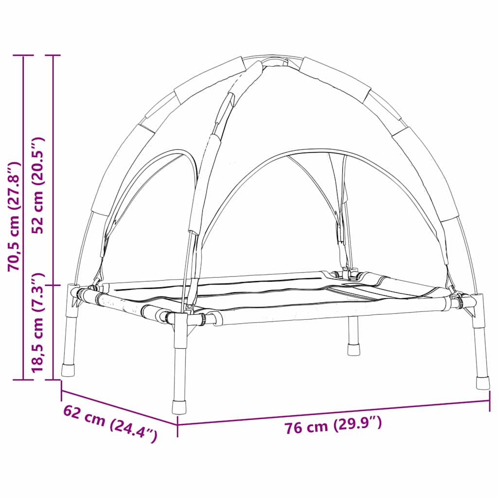 pakelta šuns lova Juoda Poliesteris, metalinis rėmas