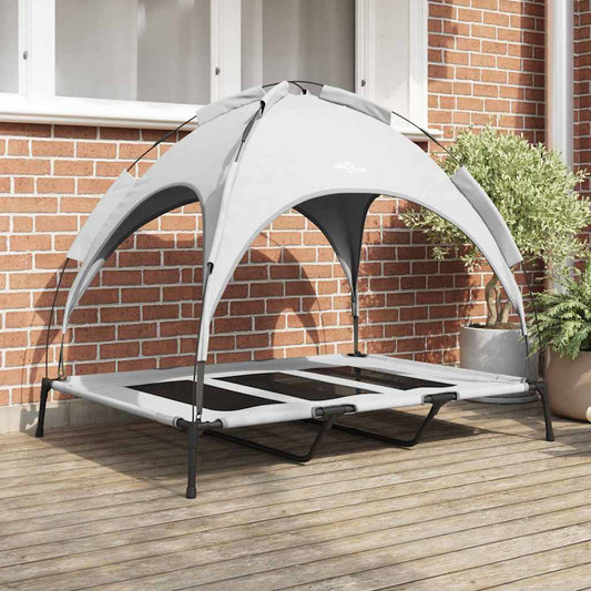 pakelta šunų lova su nuimamu stogu sidabro pilka XL plienas