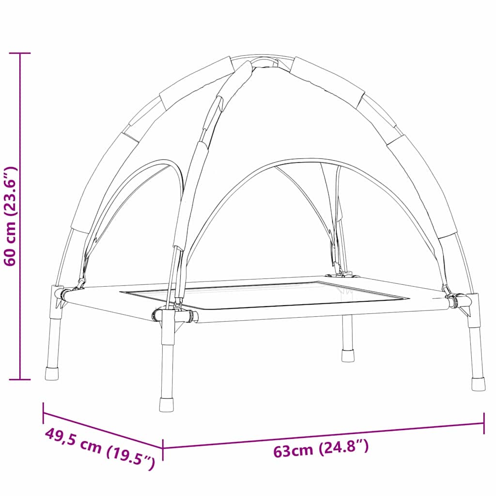 pakelta šunų lova su nuimamu stogu Juodas plienas