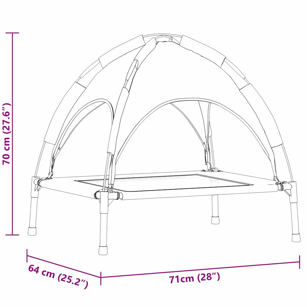 pakelta šunų lova su nuimamu stogu sidabrinė pilka M plienas