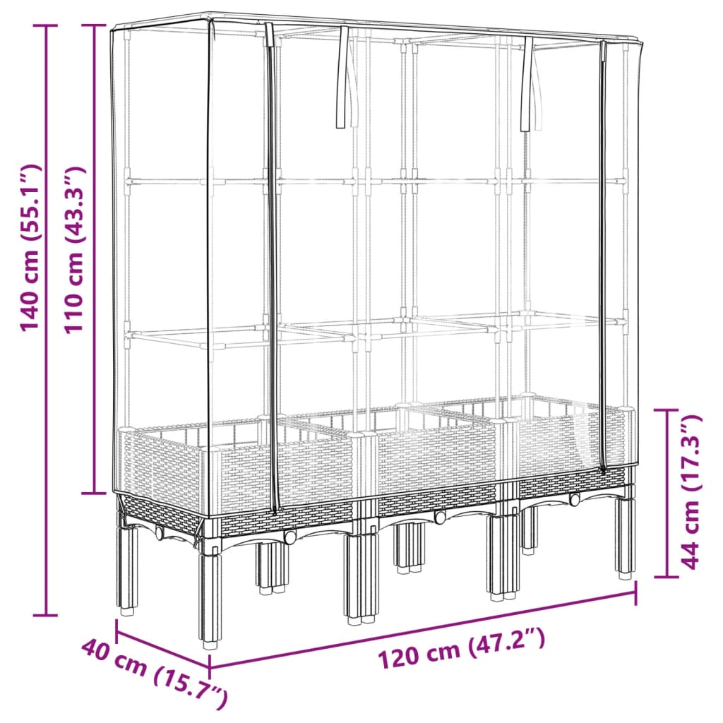 Pakelta lysvė su šiltnamio dangčiu, 120x40x140cm