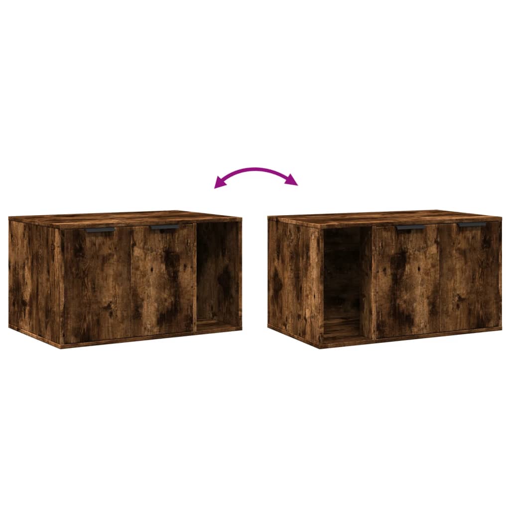 Kačių kraiko dėžės spintelė, dūminė ąžuolo, 80x50x45cm, mediena