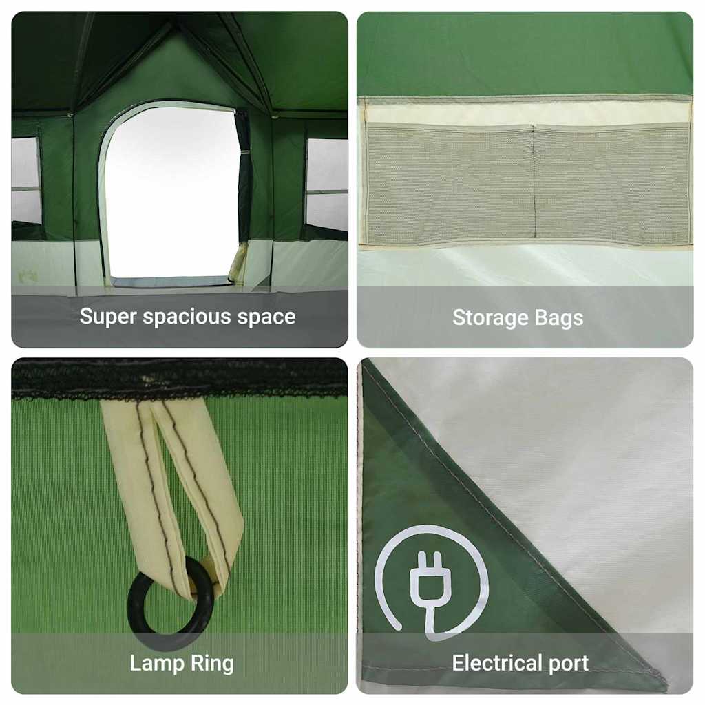 Stovyklavimo palapinė su langais Žalia 12 žmonių vandeniui atspari