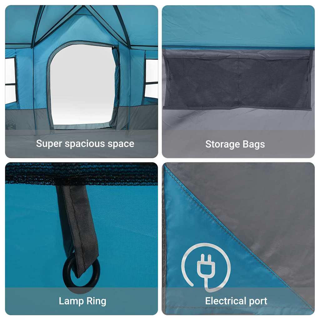 Kempingo palapinė su langais Mėlyna 12 žmonių vandeniui atspari