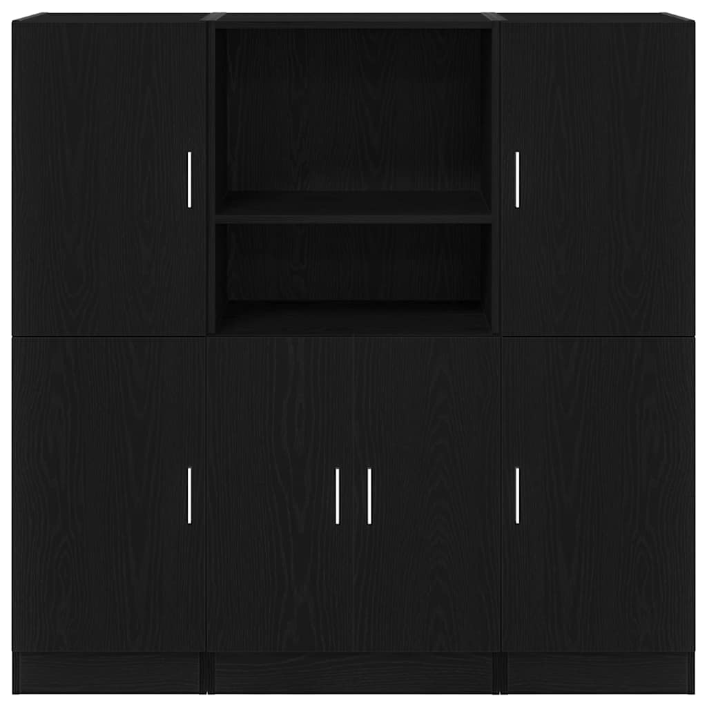 3dalių virtuvės spintelių komplektas, juoda inžinierinė mediena