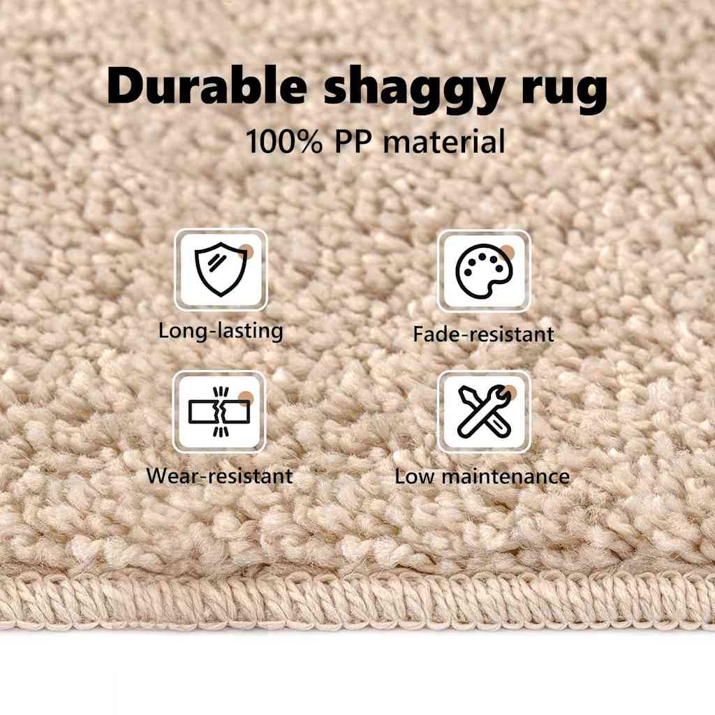 Neslystantis plaukuotas kilimas Kreminė 200 x 200 cm PP