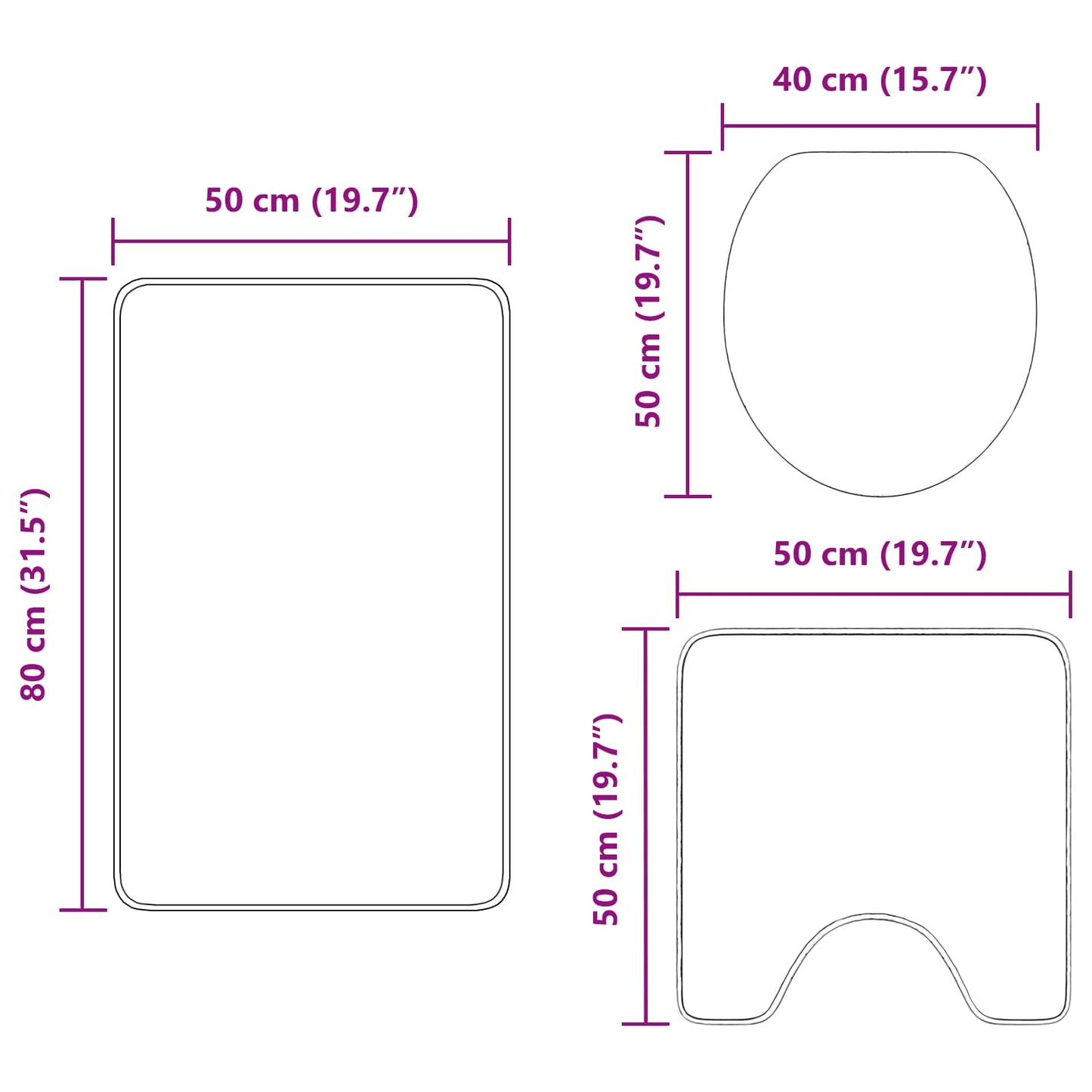 Antisklidus vonios kilimėlių rinkinys 3 pcs Tamsiai pilka